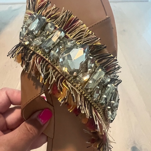 Crown Vintage Tan Sandals with Fringe and Beading - Picture 4 of 4
